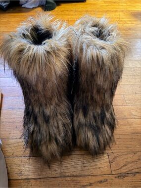 Faux Fur Tall Boots in Brown Multi